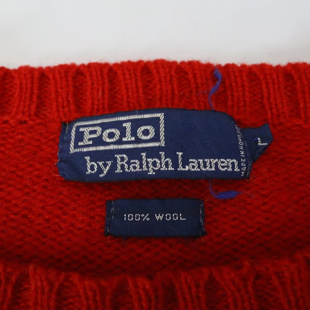 Vintage Polo Ralph Lauren Sweater Mens L‎ Wool Red Pullover Hong Kong Green Pony
